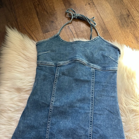AERIE Halter Denim Corset Mini Dress - Picture 3 of 5